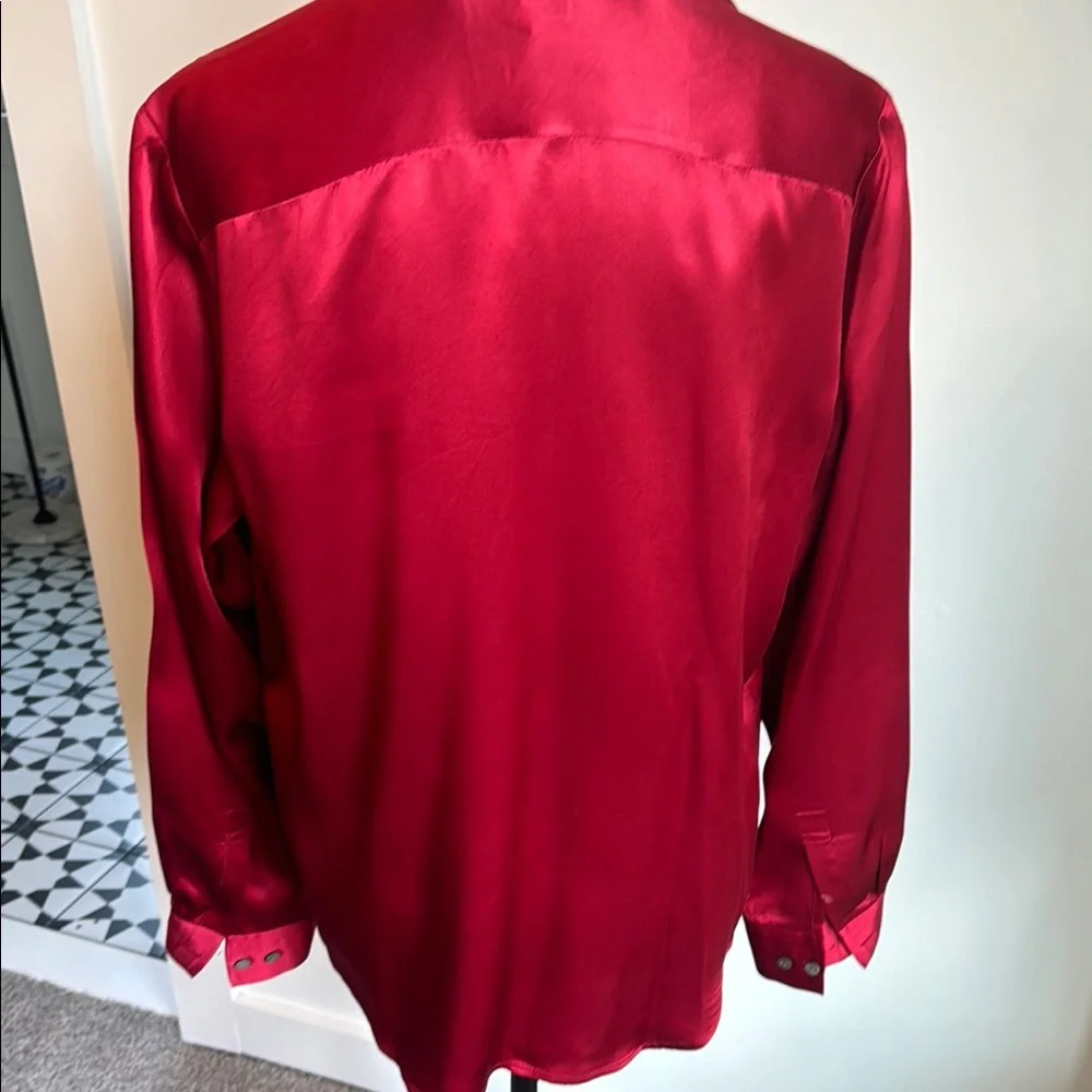 Red Satin Button-Up Shirt Ann Taylor - Picture 4 of 4